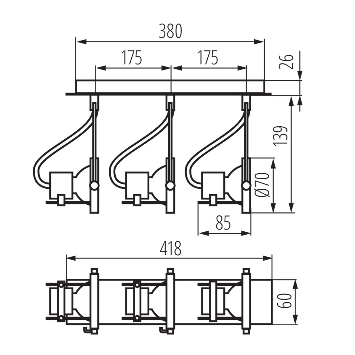 Kanlux SONDA LED Bar Spot Light Adjustable GU10 Lamp 240V Mounted Ceiling Fixture