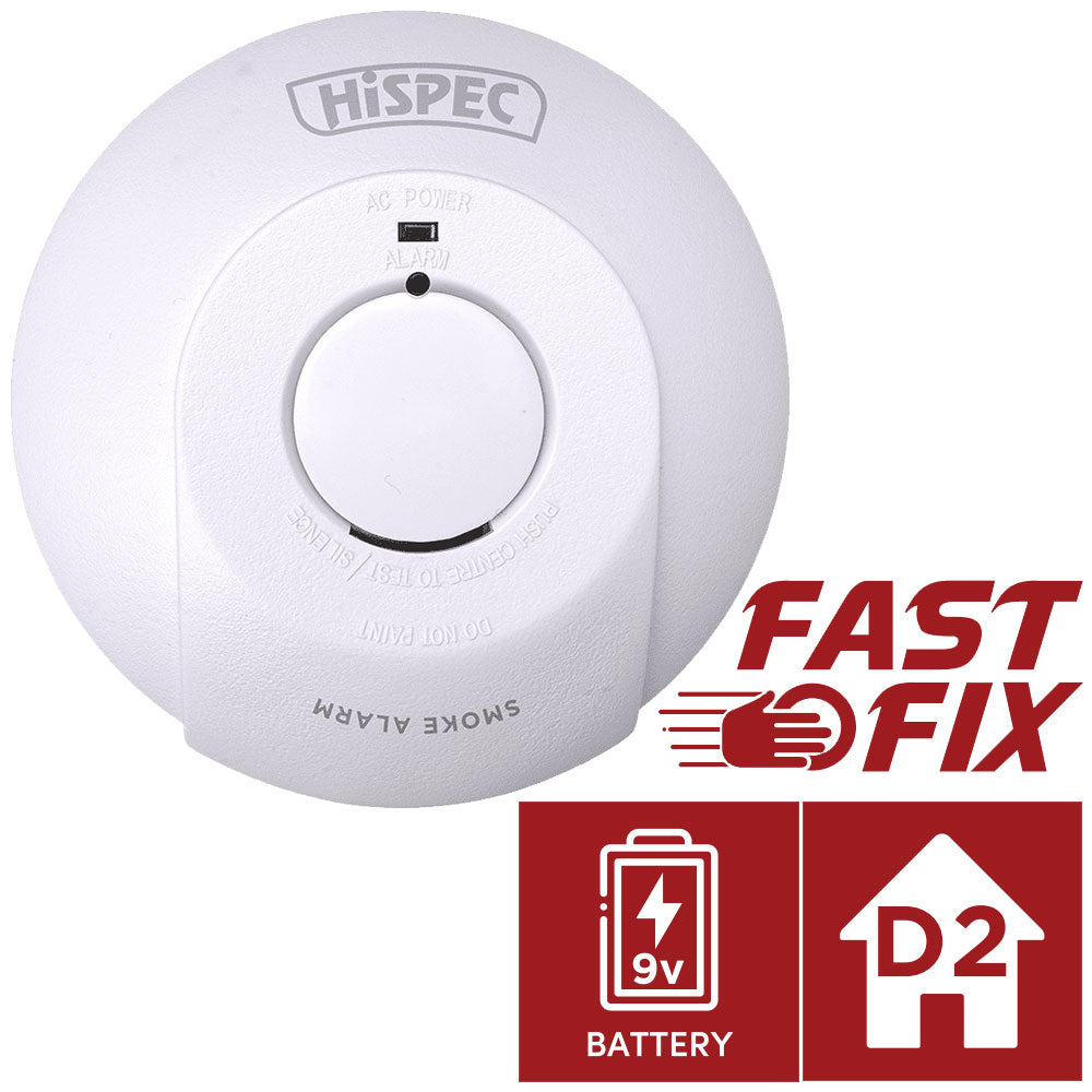 Hispec Interconnectable Fast Fix Mains Smoke, Heat & CO Detector Alarm 9v Battery Backup