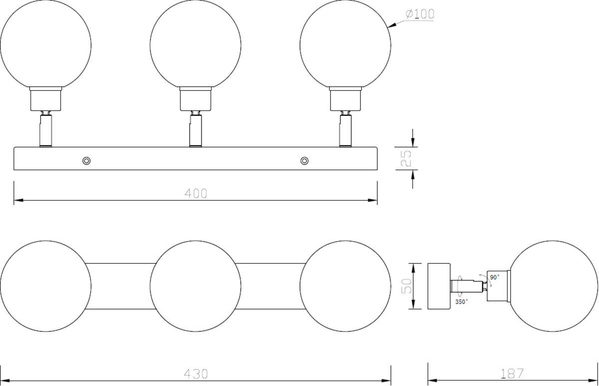 Knightsbridge 230V IP44 G9 Triple Spotlight with Round Frosted Glass Commercial & Residential spotlight