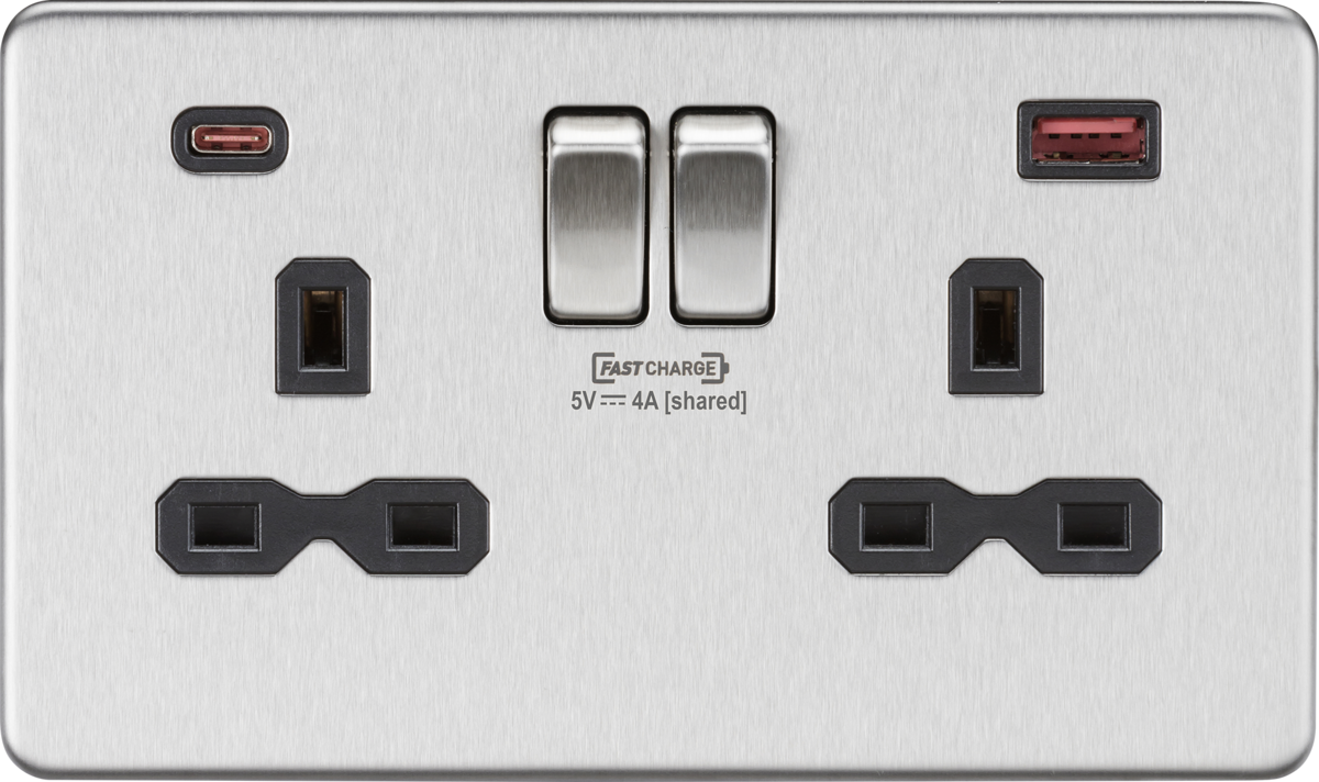 Knightsbridge 13A 2G DP Switched Socket with dual USB FAST CHARGE A+C