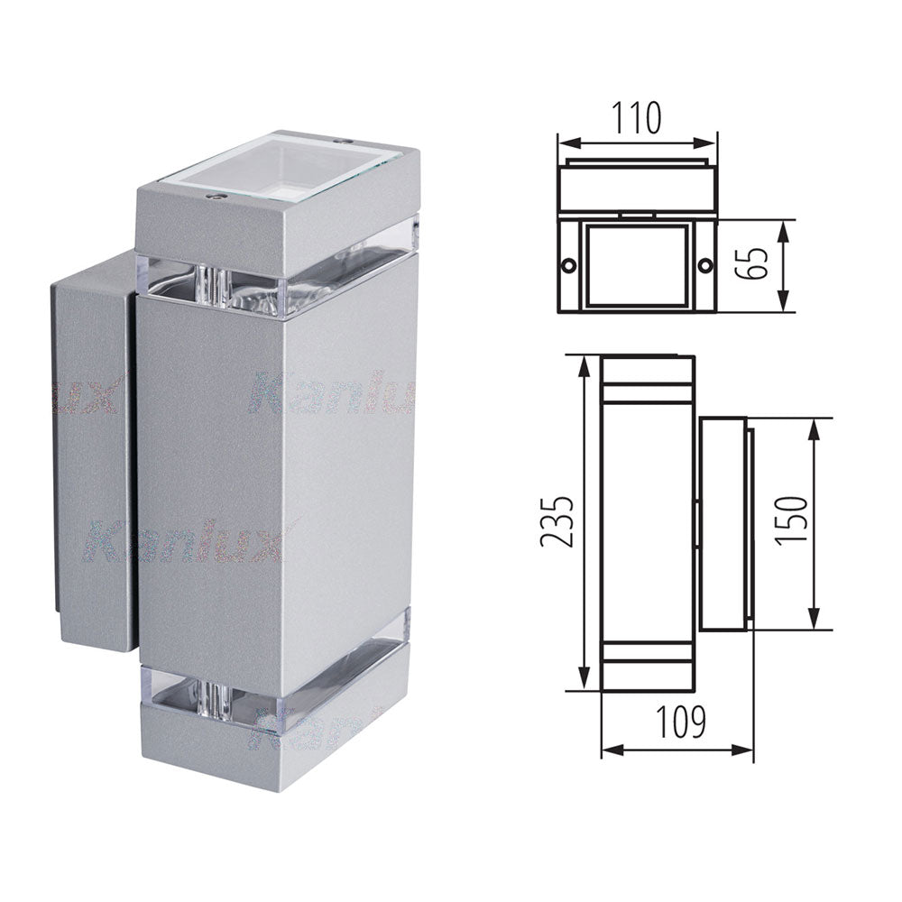 Kanlux ZEW IP44 Modern Up Down GU10 LED Garden Patio Door Wall Washer Light
