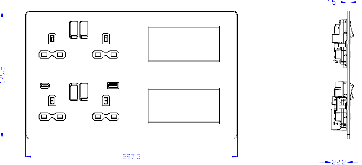 Knightsbridge Screwless Combination Plate with Dual USB FASTCHARGE A+C