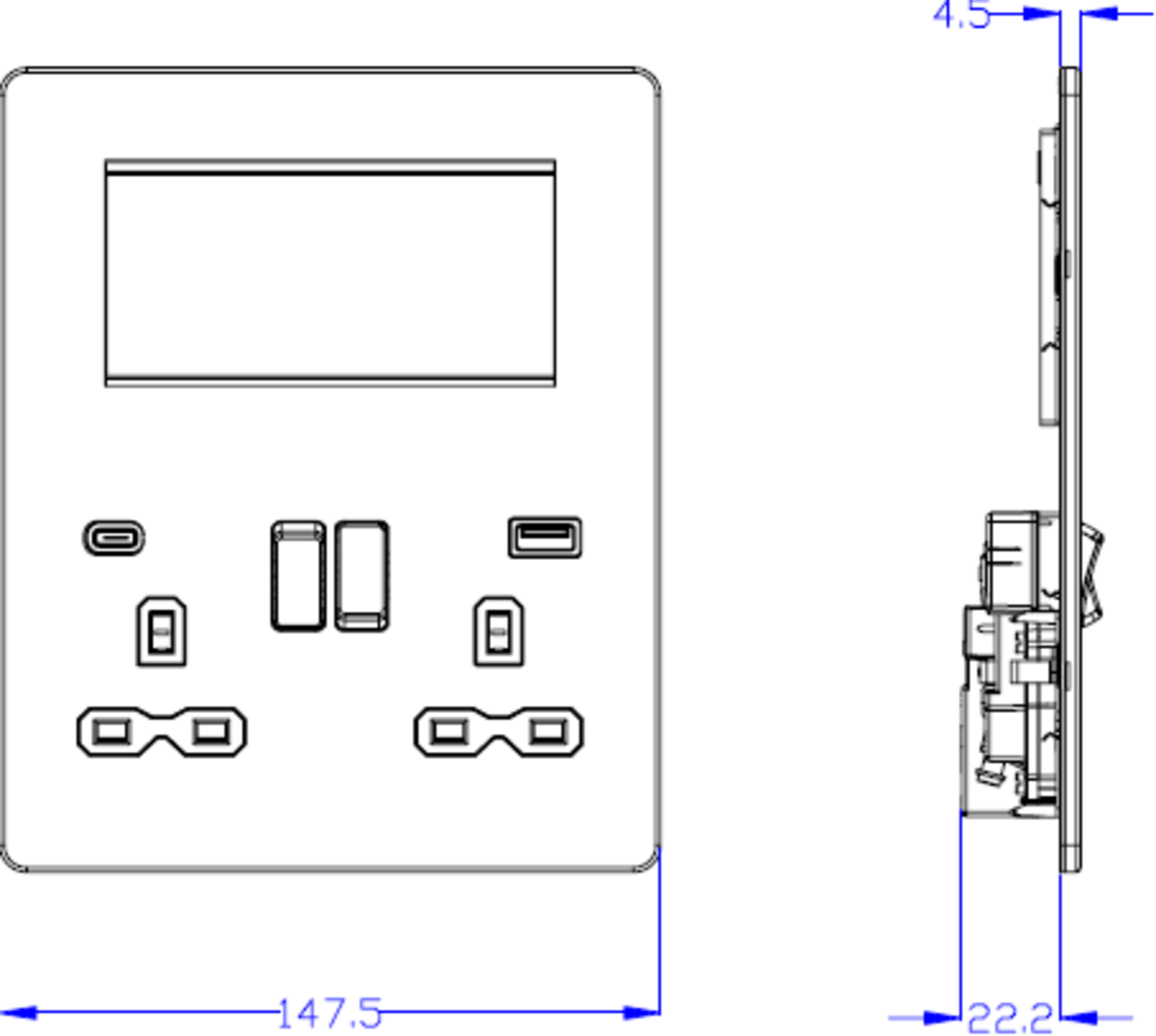 Knightsbridge Screwless Small Multimedia Combination Plate with FASTCHARGE
