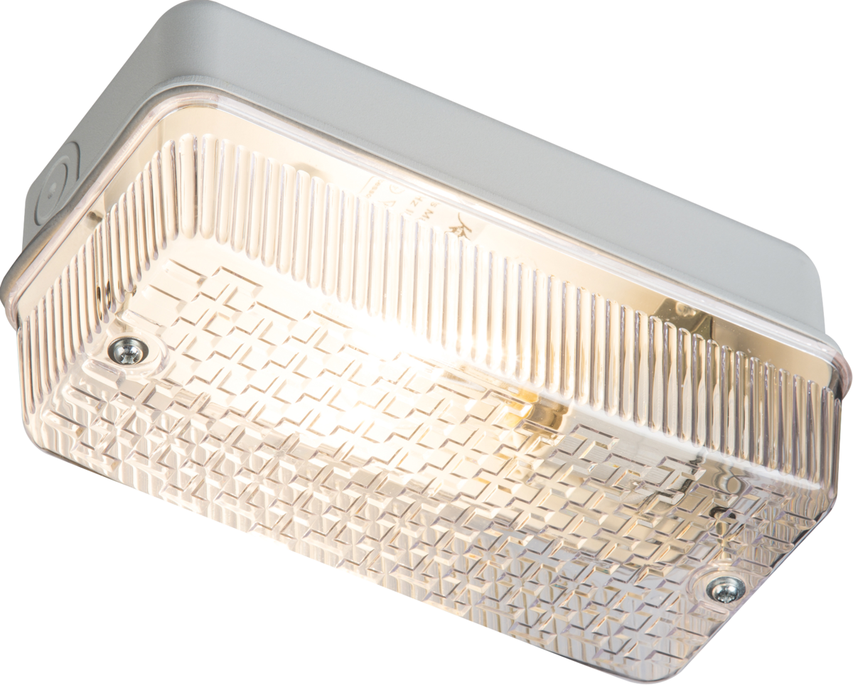 Knightsbridge 230V IP65 100W (BC) B22 Bulkhead with Clear Prismatic Diffuser and Aluminium Base