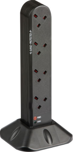 Knightsbridge 8G 2M Surge Protected Tower 8 Gang Black