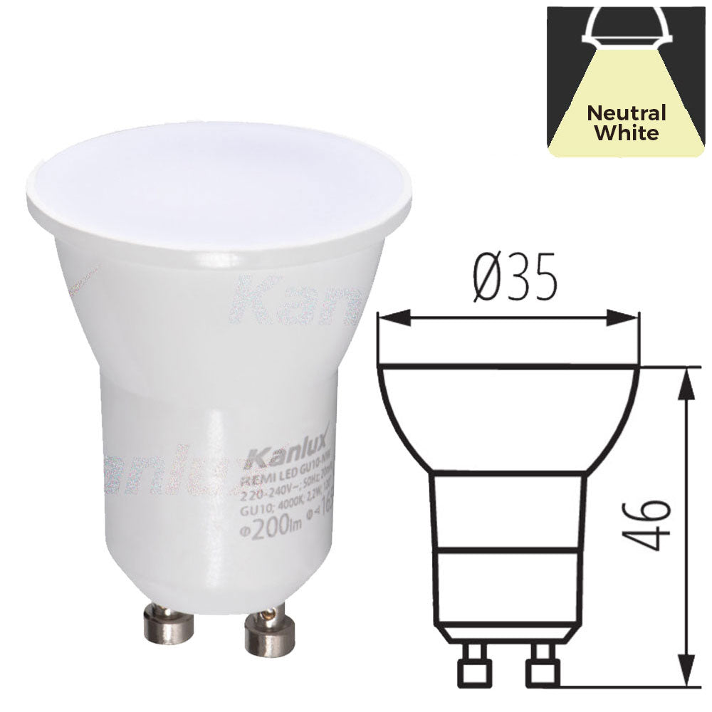 Kanlux REMI 2W Mini MR11 GU10 35mm LED Bright Halogen Small Light Bulb
