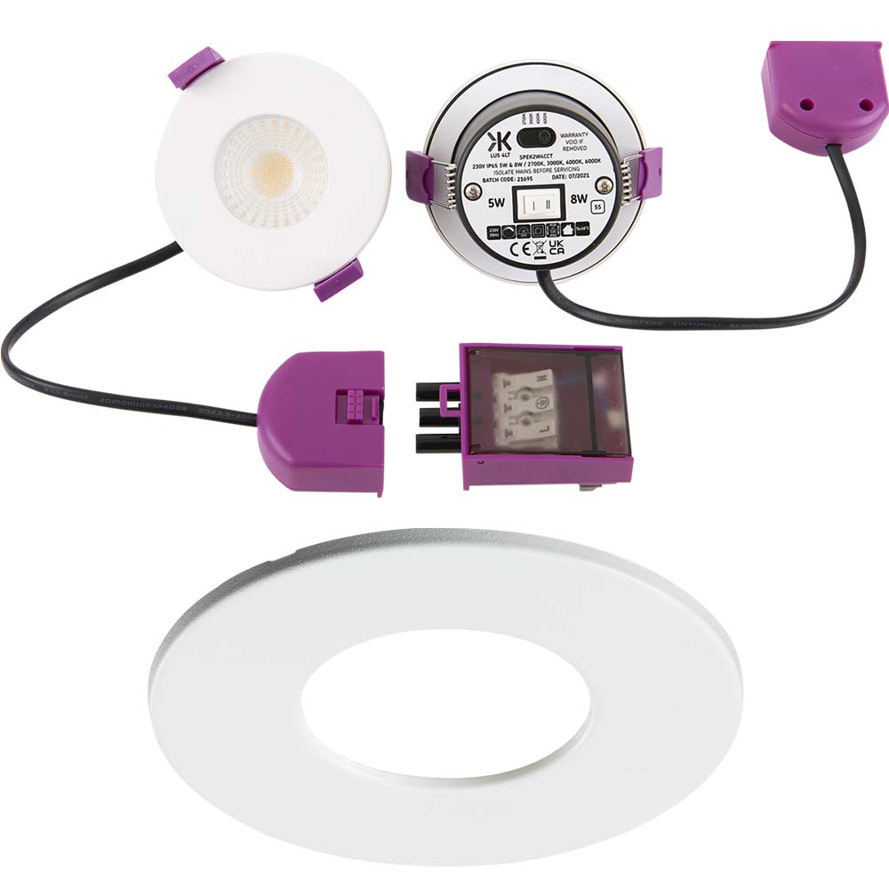 Knightsbridge SpektroLED 230V 5W, 8W LED CCT IP65 Shower Bathroom Spotlight Downlight