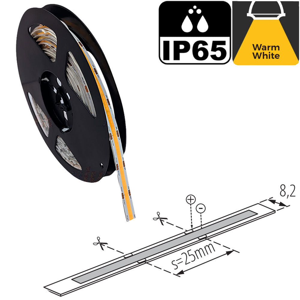 Kanlux Dotless 12V 8w/m 5meter 8mm 40w White LED COB Striptape - IP65 Indoor Outdoor Waterproof - Choice of Warm WW Neutral NW White