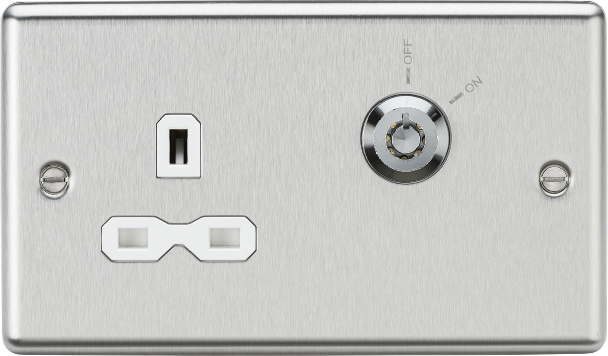 Knightsbridge 13A 1G DP Lockable Socket - Brushed Chrome with White Insert