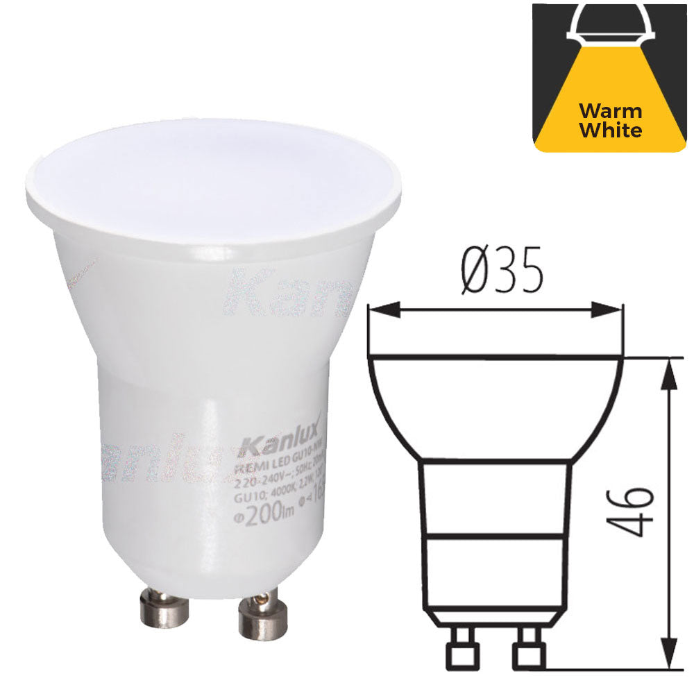 Kanlux REMI 2W Mini MR11 GU10 35mm LED Bright Halogen Small Light Bulb