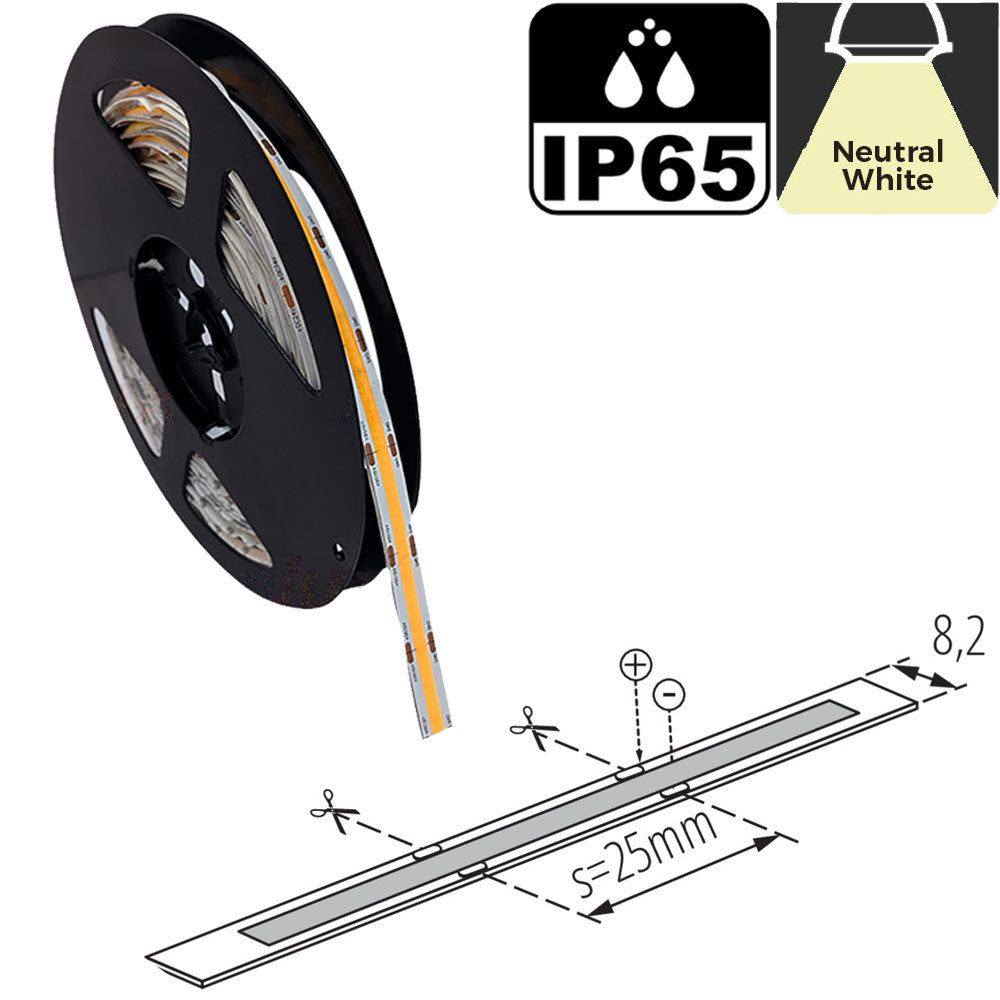 Kanlux Dotless 12V 8w/m 5meter 8mm 40w White LED COB Striptape - IP65 Indoor Outdoor Waterproof - Choice of Warm WW Neutral NW White