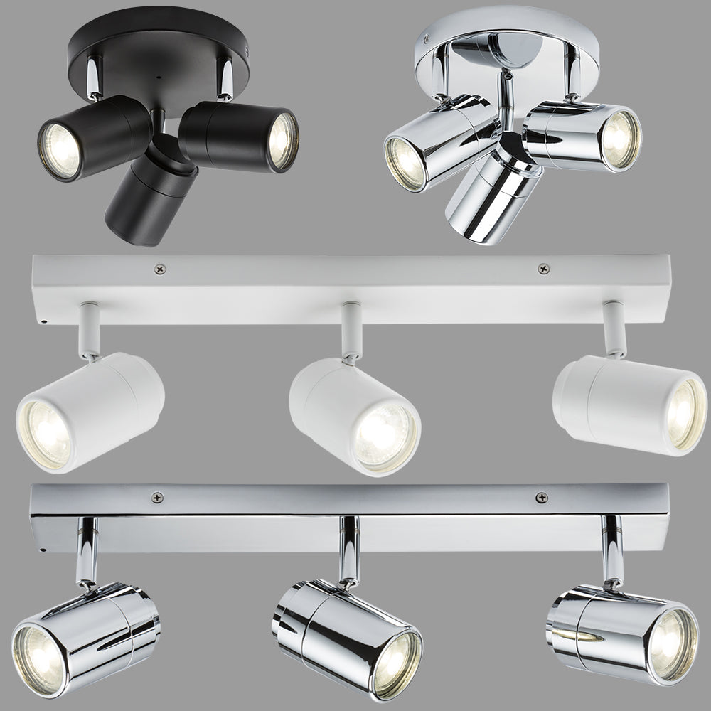 Knightsbridge 230V IP44 GU10 Triple Ceiling Spotlight Fitting Adjustable Modern energy efficient light