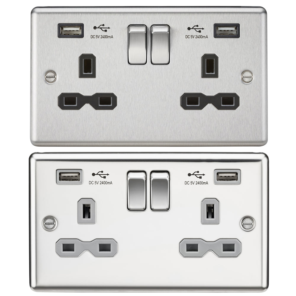 Knightsbridge 13A 2G Switched Socket with Dual USB Charger Port A + A 2.4A