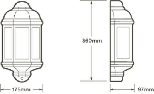 Half Lantern Wall Light Outdoor Clear Glass Segments PIR Motion Dusk Dawn Sensor