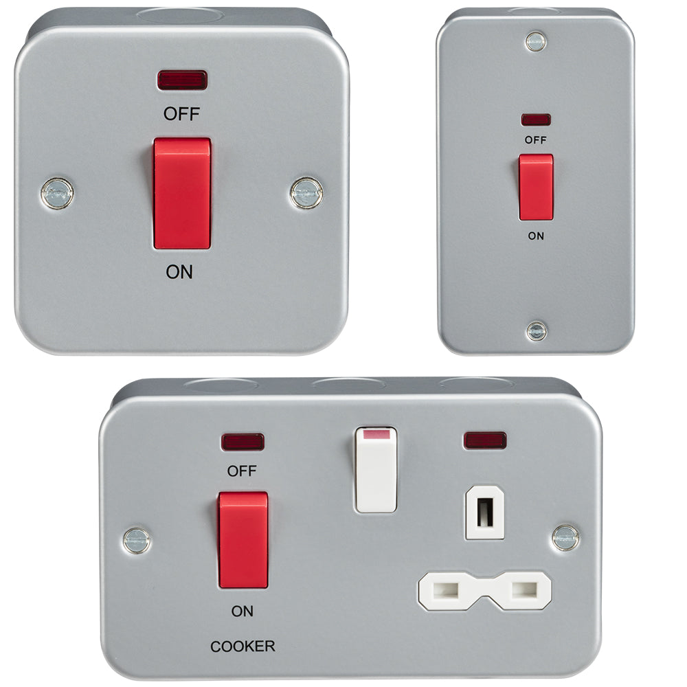 Knightsbridge Metal Clad 45A DP Switch and Socket with Neon Indicator