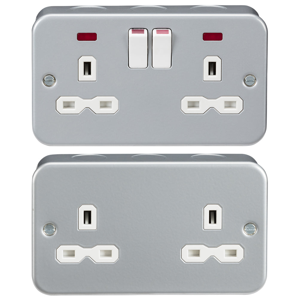 Knightsbridge Metal Clad 13A 2G DP Switched, Unswitched & RCD Sockets