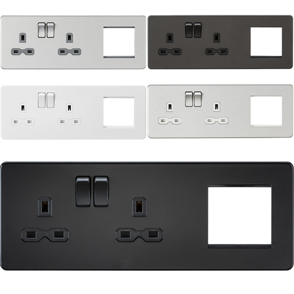 Knightsbridge Screwless 13A 2G DP Socket + 2G Modular Combination Plate