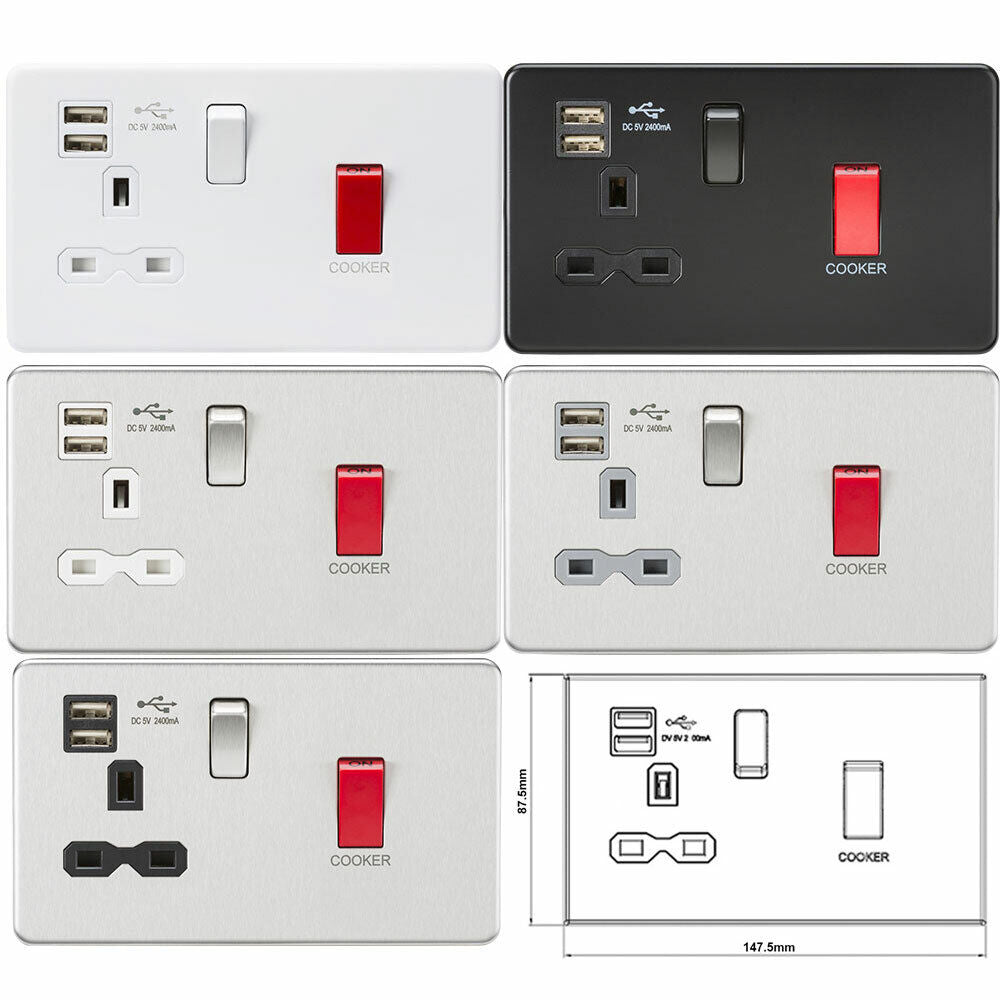 Knightsbridge Screwless 45A DP Switch & 13A Switched Socket with Dual USB Charger 2.4A