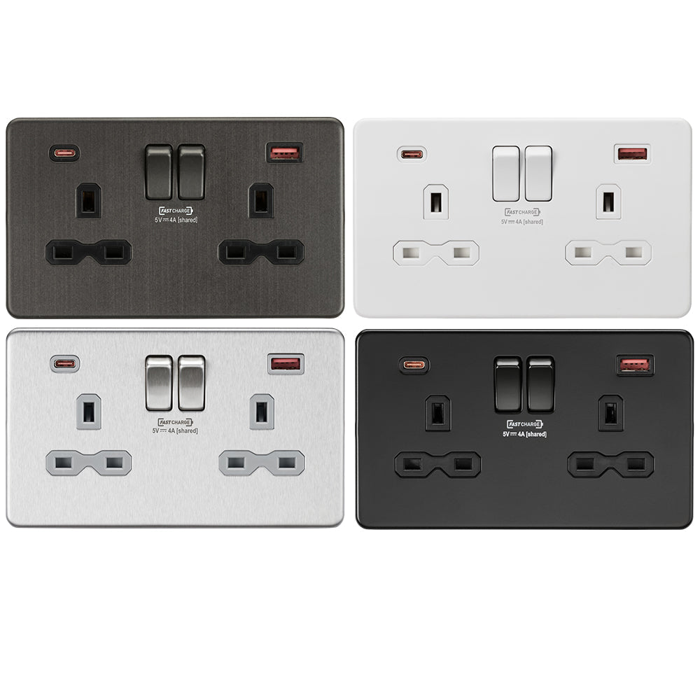 Knightsbridge 13A 2G DP Switched Socket with dual USB FAST CHARGE A+C