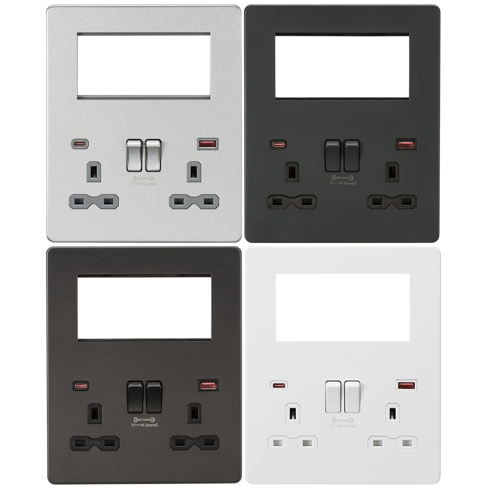 Knightsbridge Screwless Small Multimedia Combination Plate with FASTCHARGE