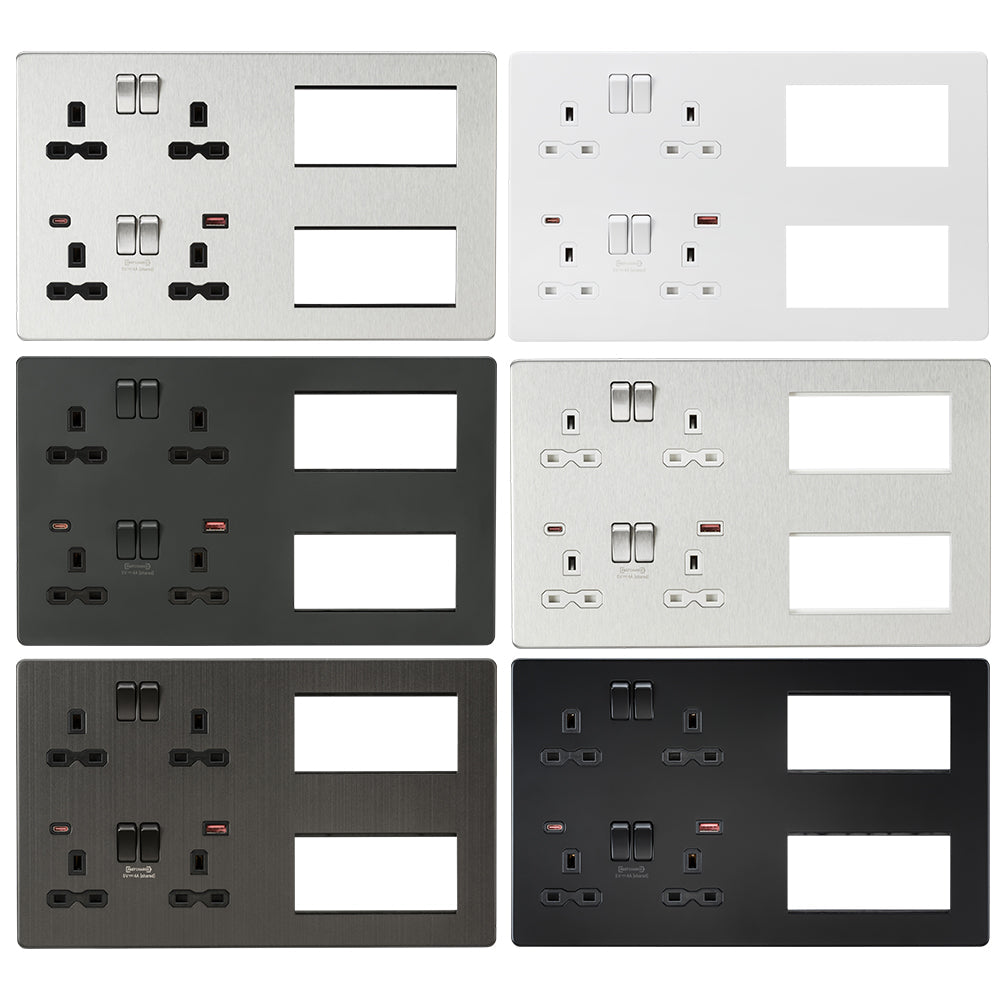 Knightsbridge Screwless Combination Plate with Dual USB FASTCHARGE A+C