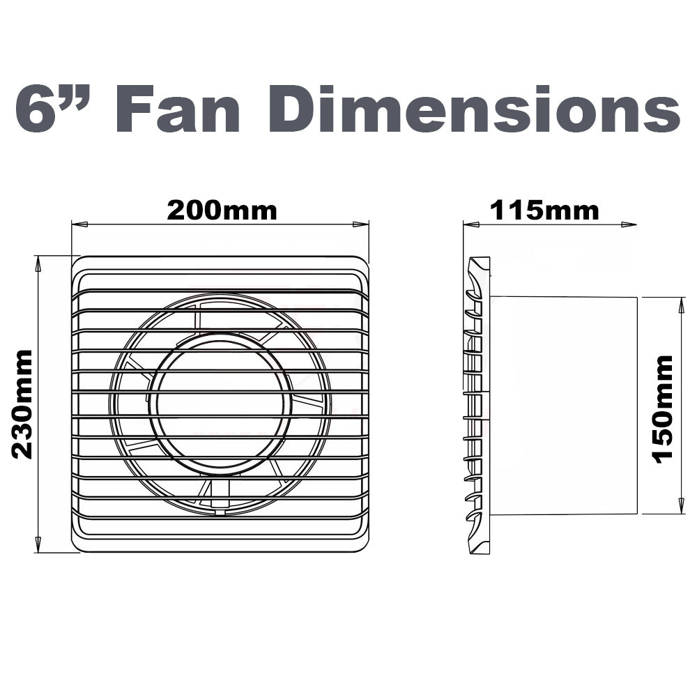 CED Bathroom Extractor Fan 6" Quiet Slim Low Profile Kitchen Air Timer Pull Cord