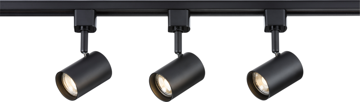 Black LED track lighting system 1M single circuit kit with 3 adjustable GU10 spotlights