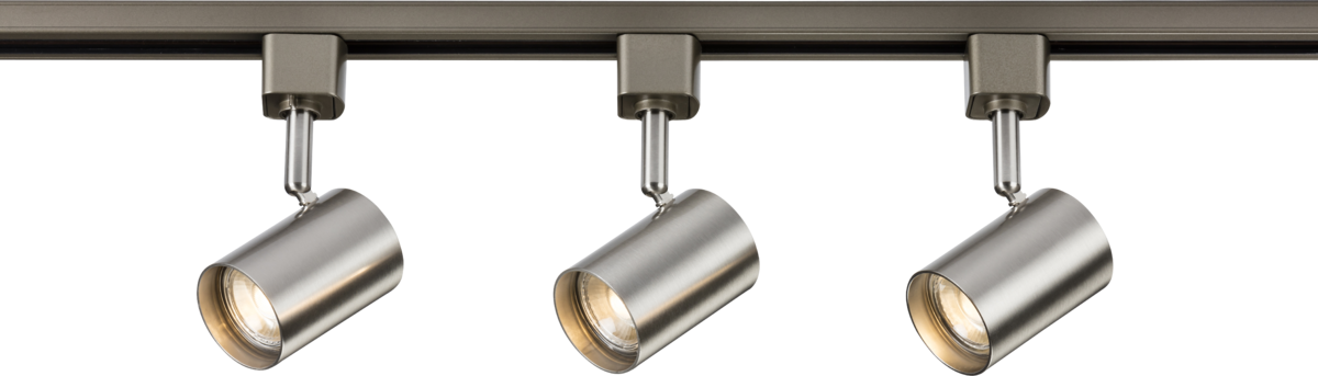 Brushed chrome LED track lighting system 1M single circuit kit with 3 adjustable GU10 spotlights