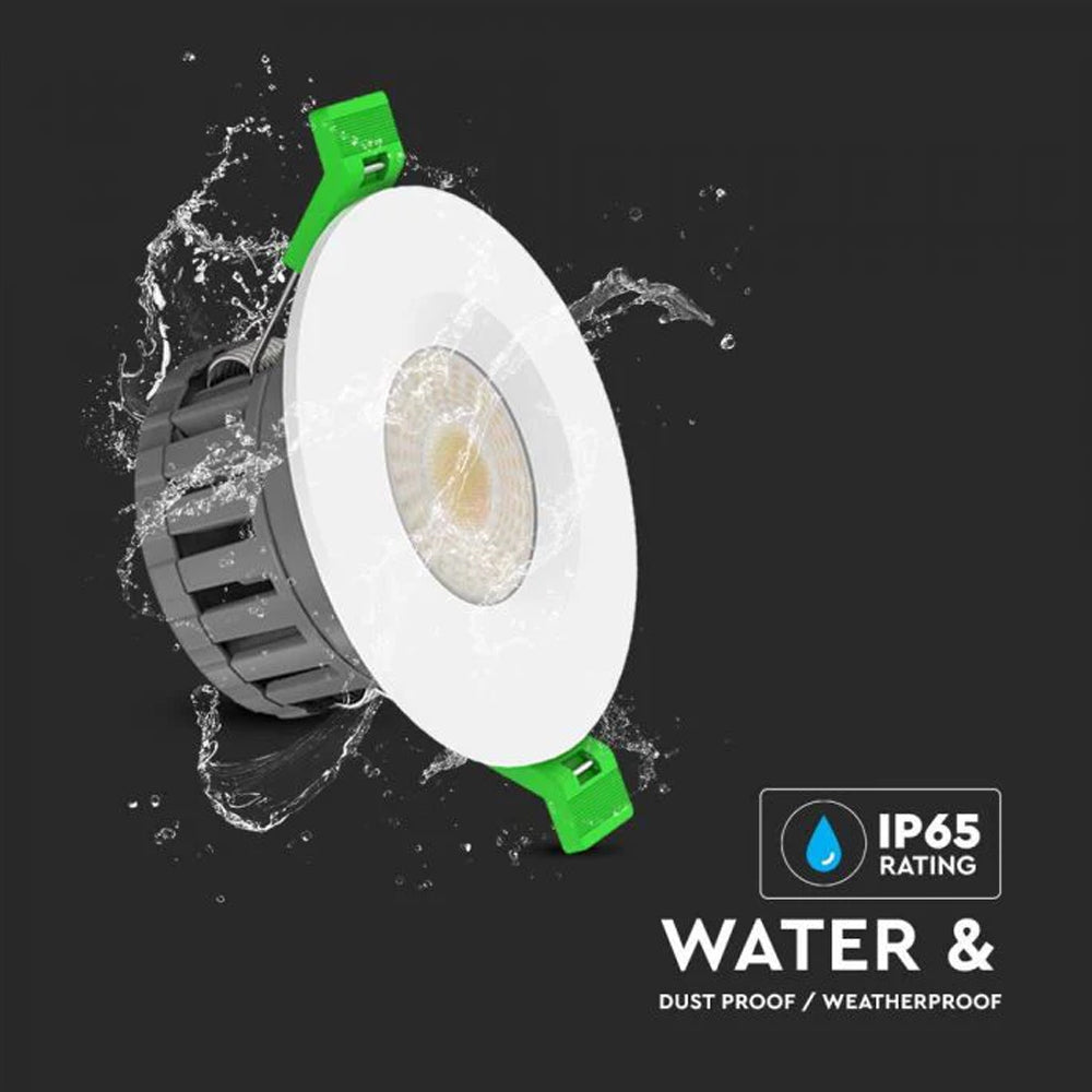 V-TAC VT-DL0508 4-in-1 CCT Dual Wattage Fire Rated Round LED Dimmable Downlight – IP65 Rated