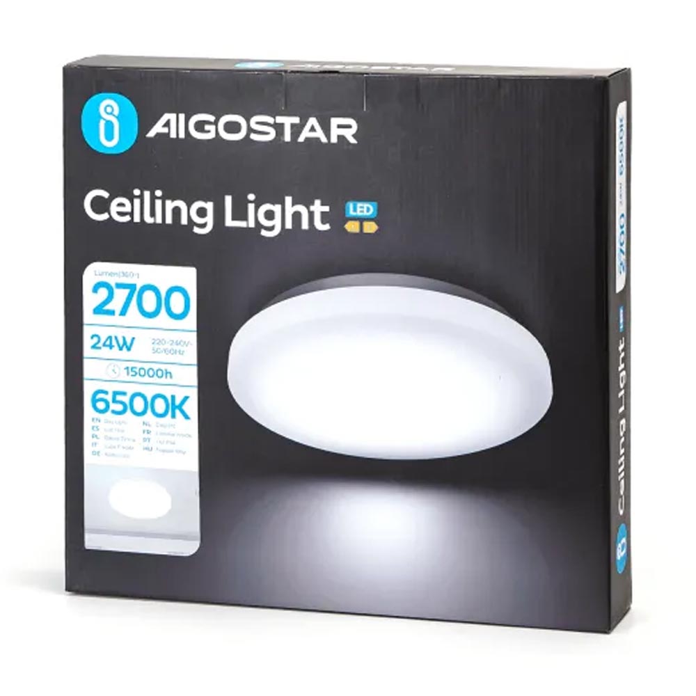 Aigostar 12W 24W LED Round Bulkhead Ceiling Surface Mounted Light Bright Daylight 6500K Lighting