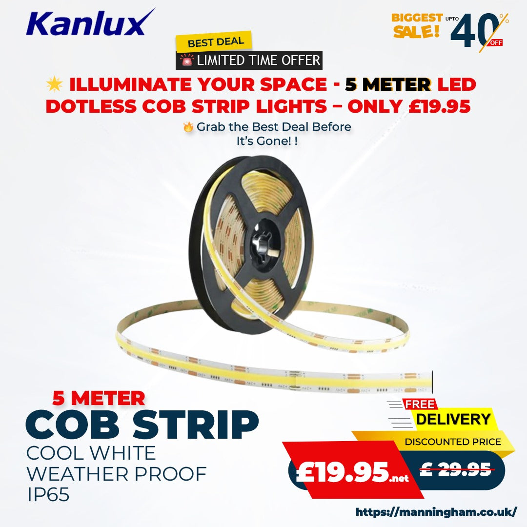 Exclusive Limited Time Offer! Kanlux LCOB 24V LED 5m Strip 10W/M –  Cool Daylight White IP65 with 3-Year Warranty