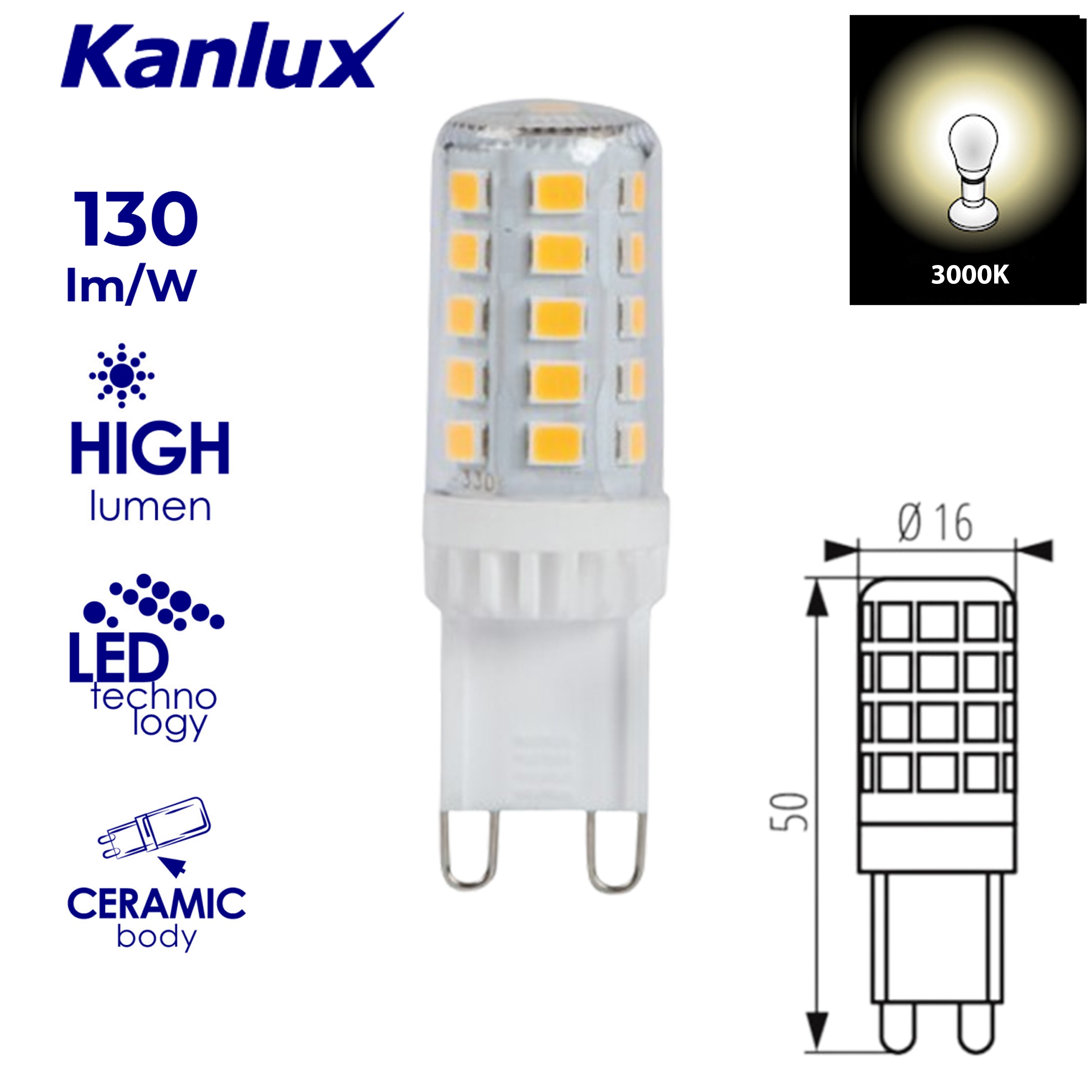 Kanlux 4W Low Energy Glass LED COB G9 Replace Halogen Light Bulb