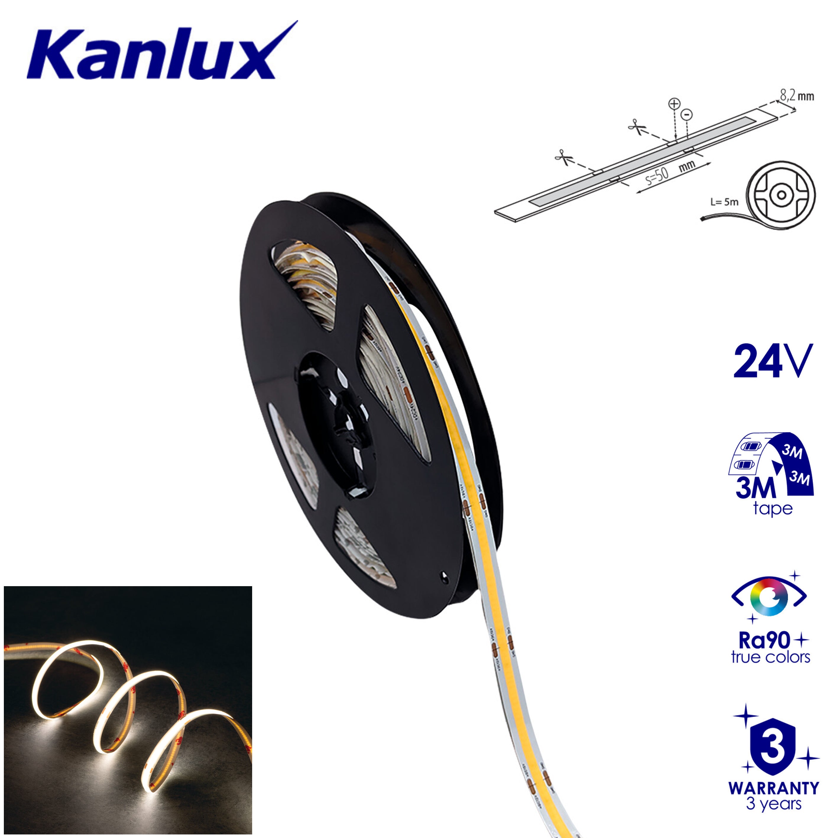 Exclusive Limited Time Offer! Kanlux LCOB 24V LED 5m Strip 10W/M –  Cool Daylight White IP65 with 3-Year Warranty