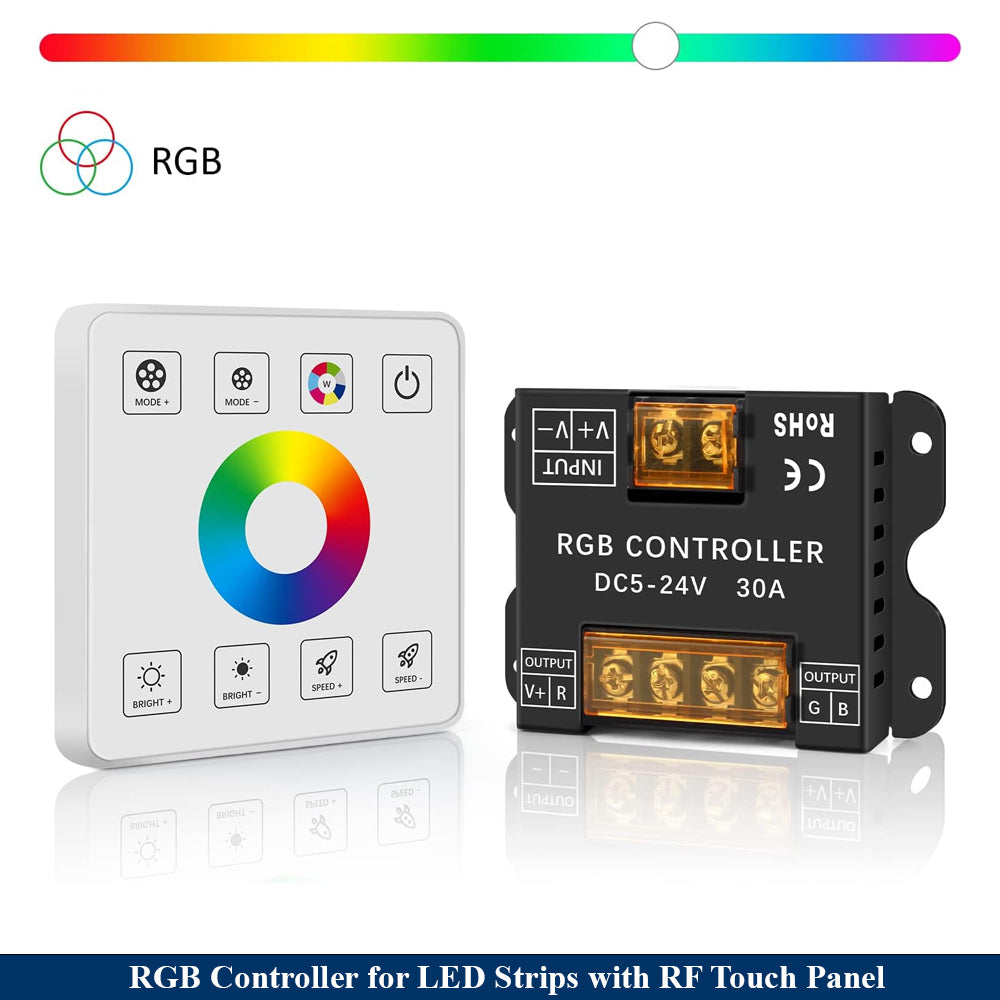 Wireless RF Wall Mounted LED Wall Controller, Smart Touch Panel with RGB Dimmer Controller, LED Controller for DC 5-24V 3528 2835 5050 RGB LED Strips, Sensitive Touching