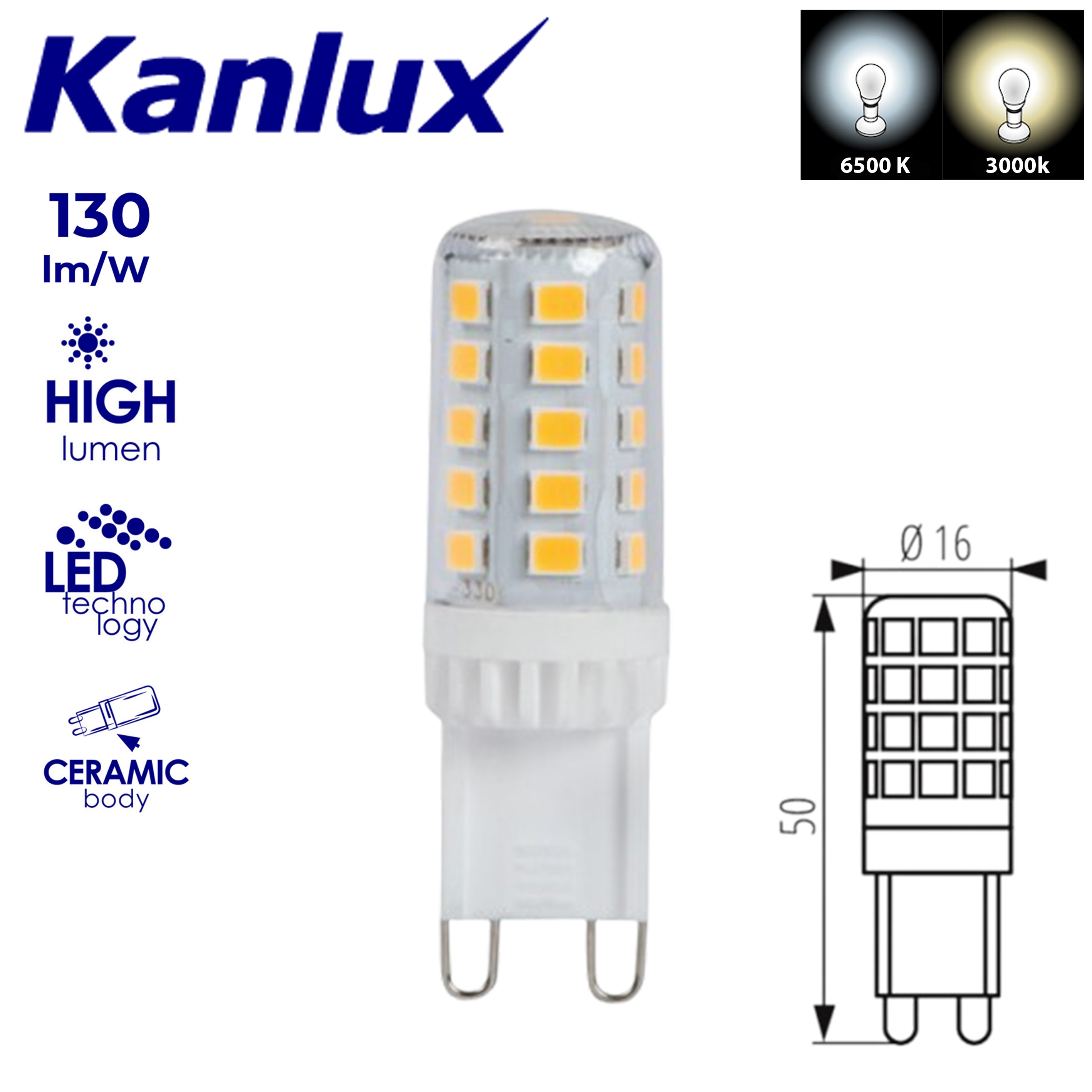 Kanlux 4W Low Energy Glass LED COB G9 Replace Halogen Light Bulb