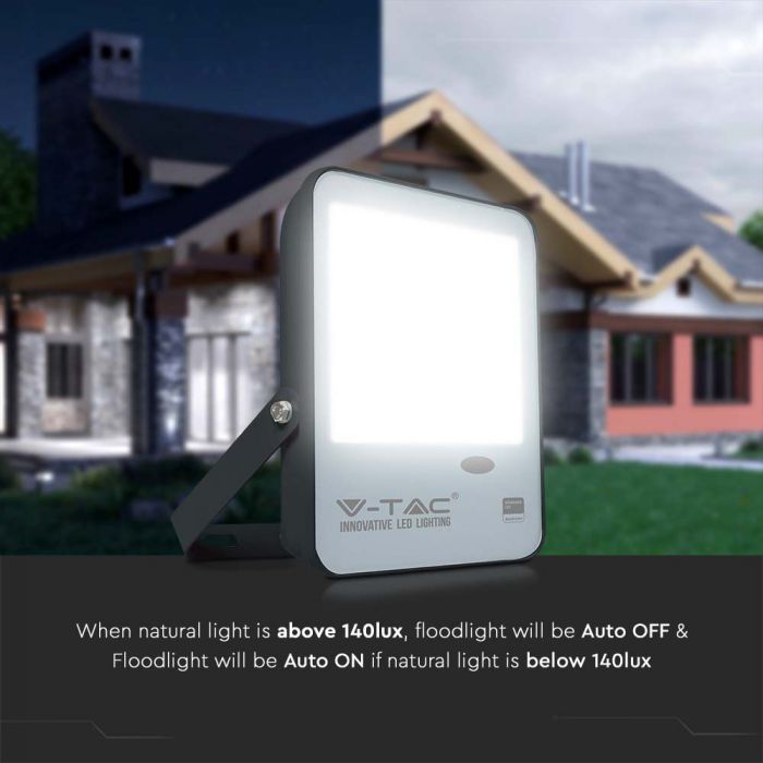 V-TAC VT-37 30W LED Floodlight with Photocell Sensor – Samsung Chip 6500K IP65 Black
