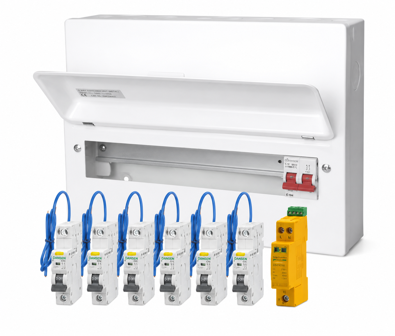 Danson 9 Way RCBO Populated Metal Consumer Unit with T2 SPD & 100A Main Switch Single Phase E MM124/SPD