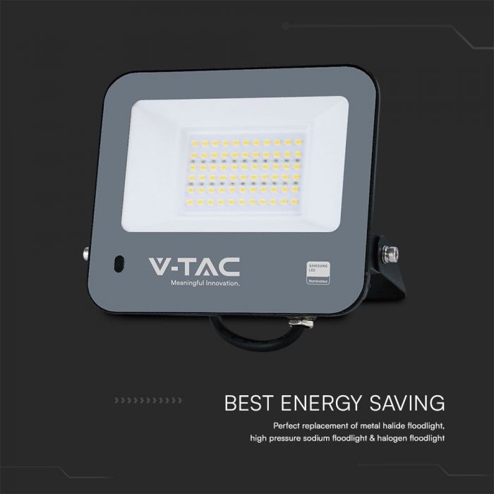 V-TAC 50W LED Floodlight VT-44052 – Samsung Chip, Photocell Sensor, IP65 6500K Black