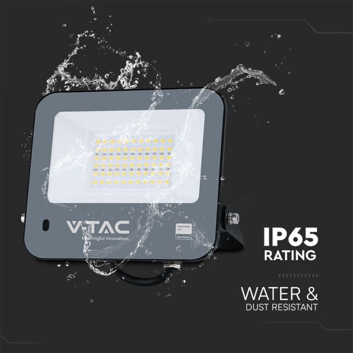 V-TAC 50W LED Floodlight VT-44052 – Samsung Chip, Photocell Sensor, IP65 6500K Black