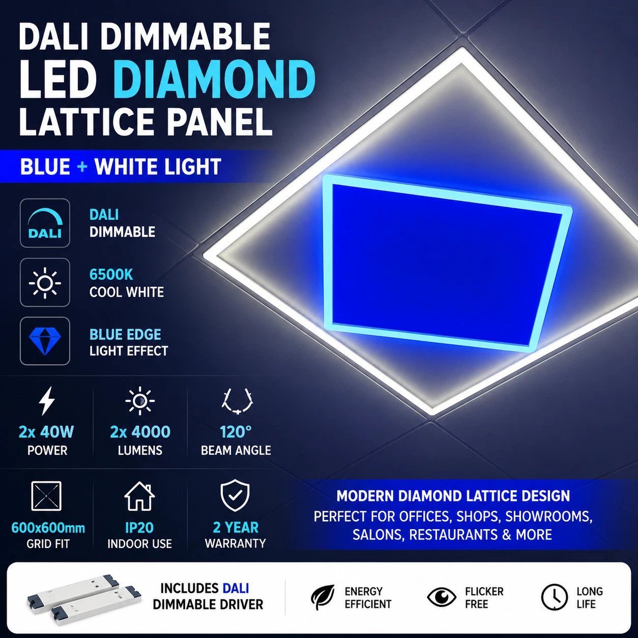 DALI Dimmable LED Ceiling Panel Lights 600x600mm – Multiple Designs