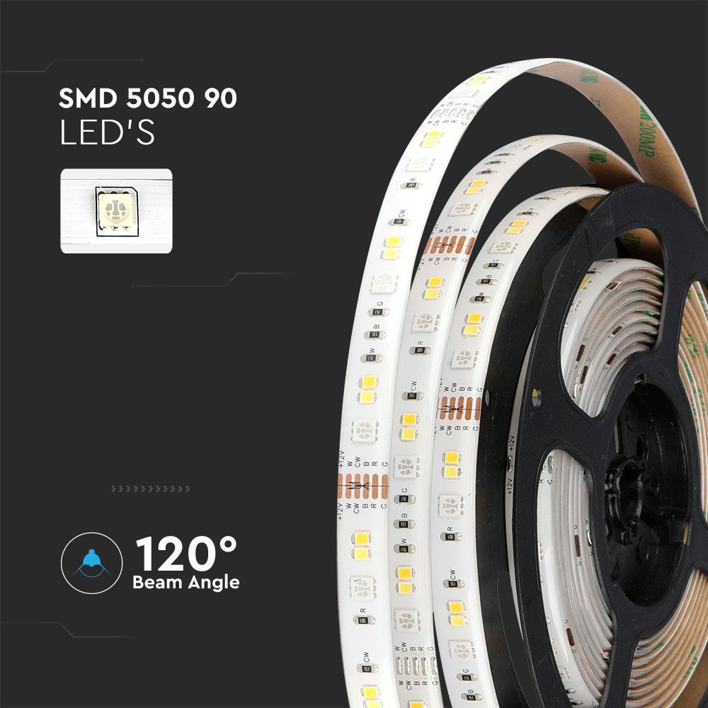 V-TAC VT-5050 RGB + CCT 3-in-1 LED Strip Light Kit 5M WiFi Smart App Control Compatible with Alexa & Google Assistant Dimmable IP65 Waterproof Plug & Play