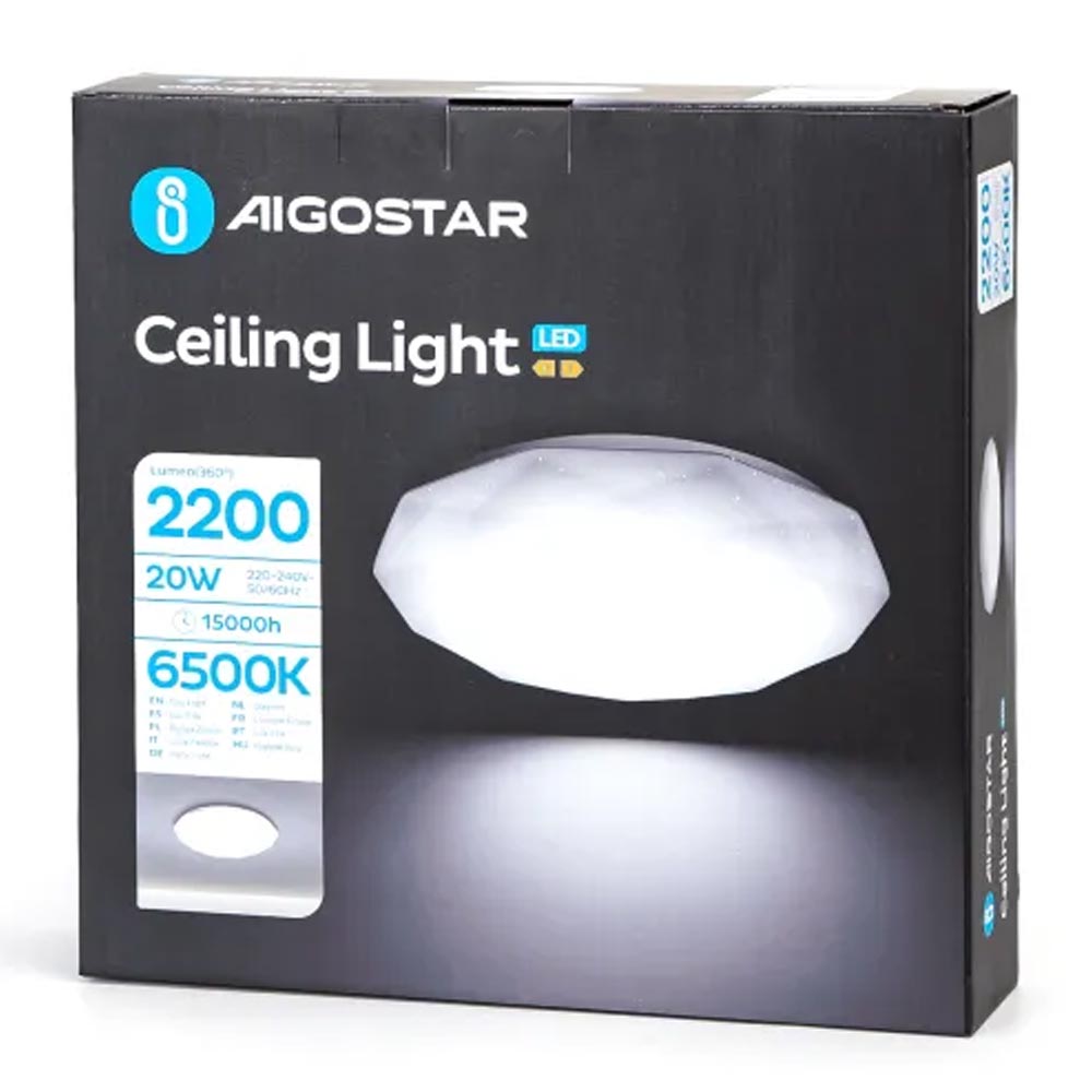 Aigostar 12W 20W 24W LED Round Bulkhead Diamond Ceiling Surface Mounted Bright Light 6500K Daylight