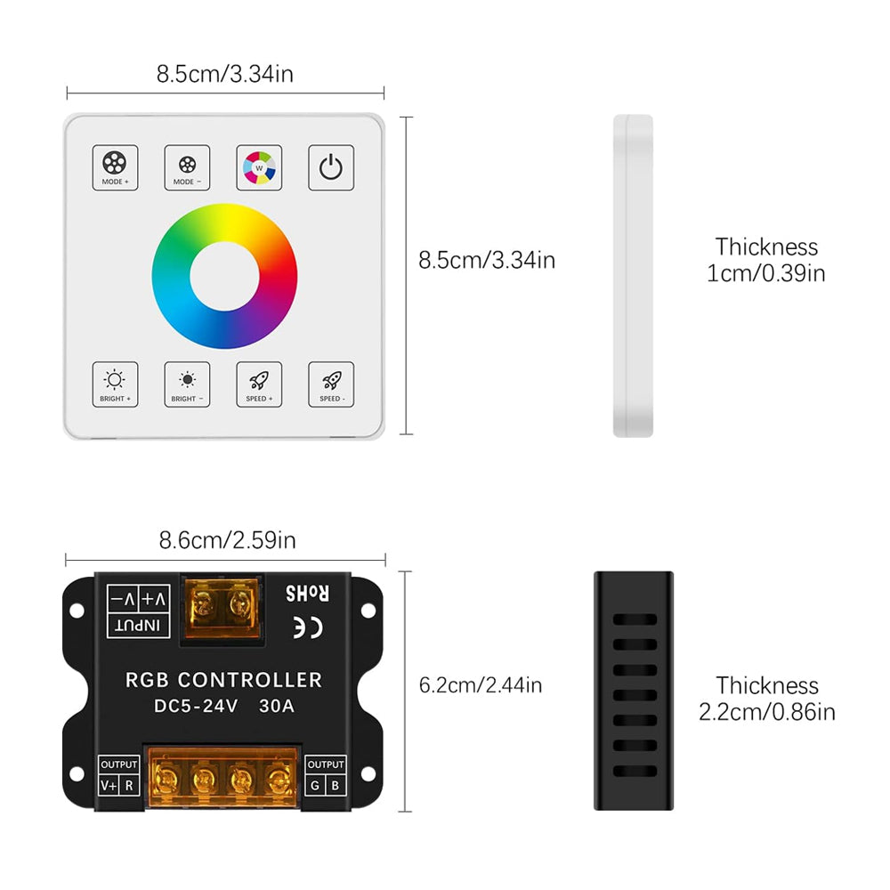 Wireless RF Wall Mounted LED Wall Controller, Smart Touch Panel with RGB Dimmer Controller, LED Controller for DC 5-24V 3528 2835 5050 RGB LED Strips, Sensitive Touching