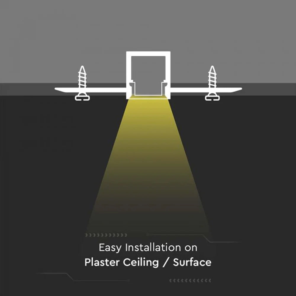 V-TAC VT-8102 2M Strip Housing Aluminium Profile With Diffuser - Plaster Ceiling / Surface