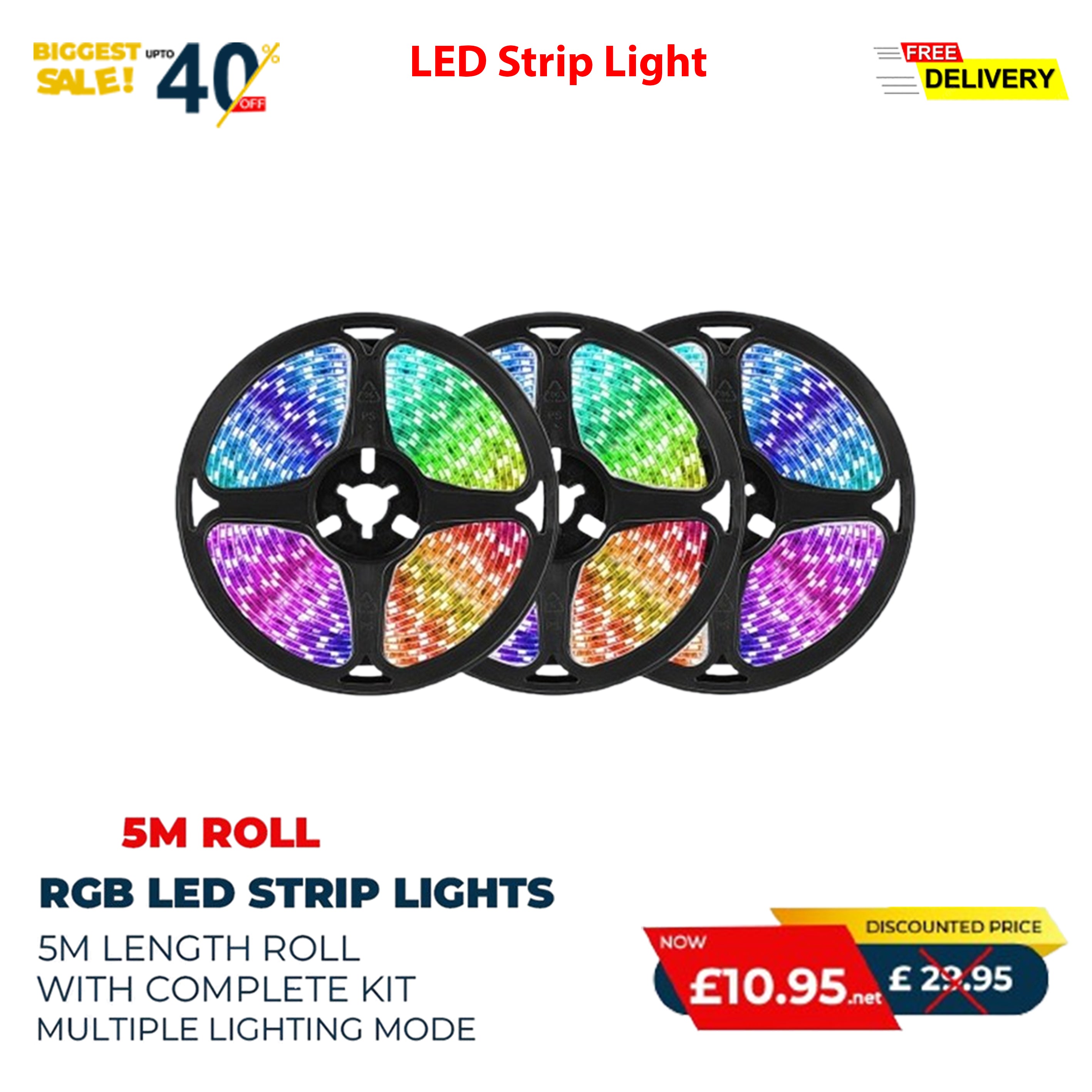 Special Offer  –  Limited Time! 5M 12V RGB LED Strip Light – Color Changing Mood Lighting with Self-Adhesive Backing