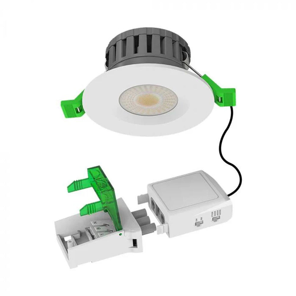 V-TAC VT-DL0508 4-in-1 CCT Dual Wattage Fire Rated Round LED Dimmable Downlight – IP65 Rated