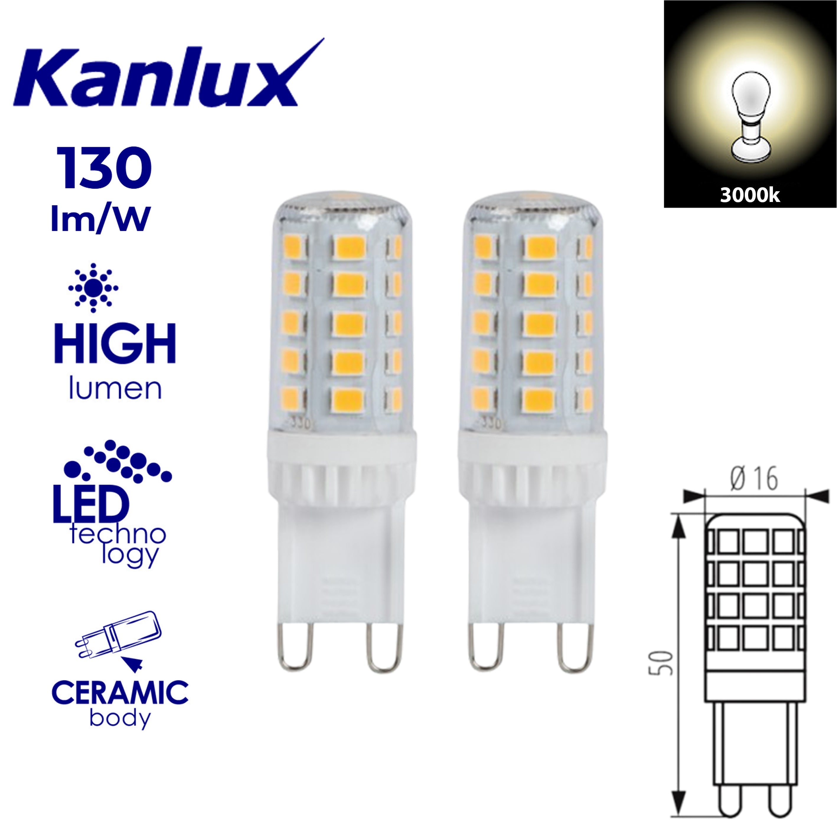 Kanlux 4W Low Energy Glass LED COB G9 Replace Halogen Light Bulb