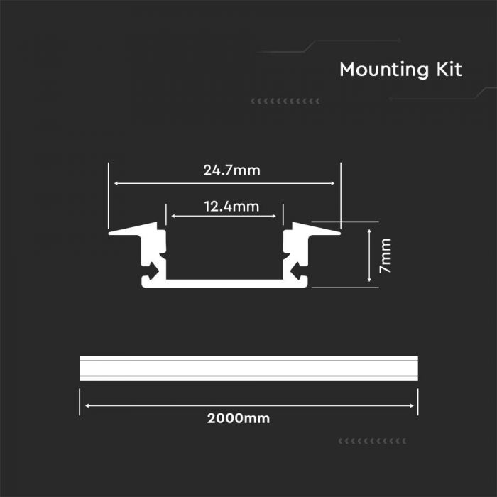 Recessed Aluminium LED Profile with Opal Diffuser – 2M LED Strip Channel Housing
