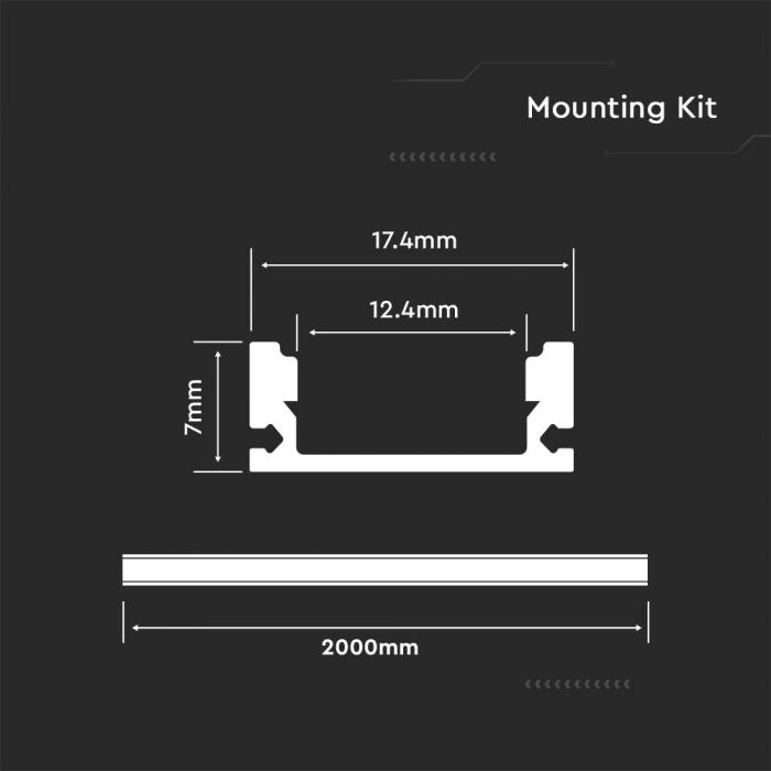 Black Surface Mounted Aluminium LED Strip Profile with Opal Diffuser – 2M Lengths | 2M–100M Kits