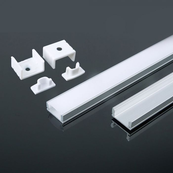 Surface Mounted Aluminium LED Strip Profile with Opal Diffuser – 2M Lengths | 2M–100M Kits